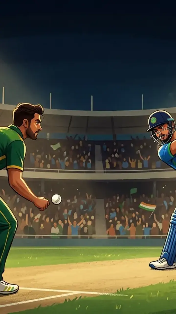 Animated editorial illustration for: Pakistan and India to clash for Asian Games cricket gold medal