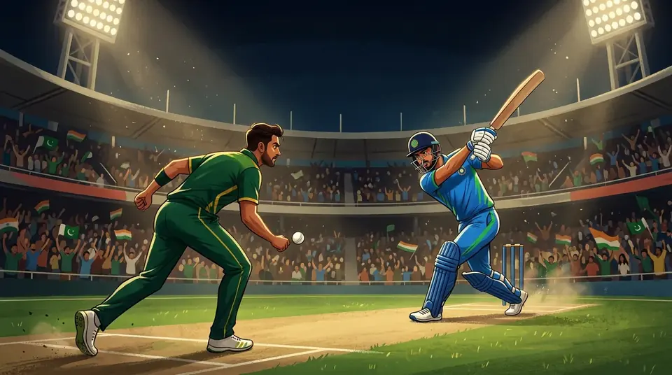 Animated editorial illustration for: Pakistan and India to clash for Asian Games cricket gold medal