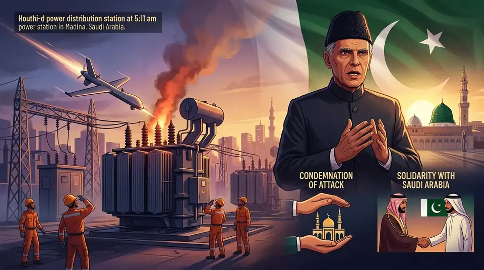 اس خبر کے لیے متحرک اداریاتی خاکہ: امام مسجد نبوی نے مدینہ پاور اسٹیشن پر ڈرون حملے کی مذمت کی