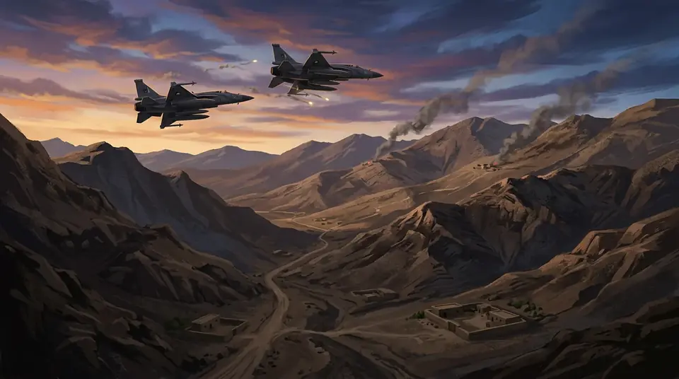 Animated editorial illustration for: Pakistan conducts ‘calibrated’ air strikes on terrorist hideouts in Afghanistan