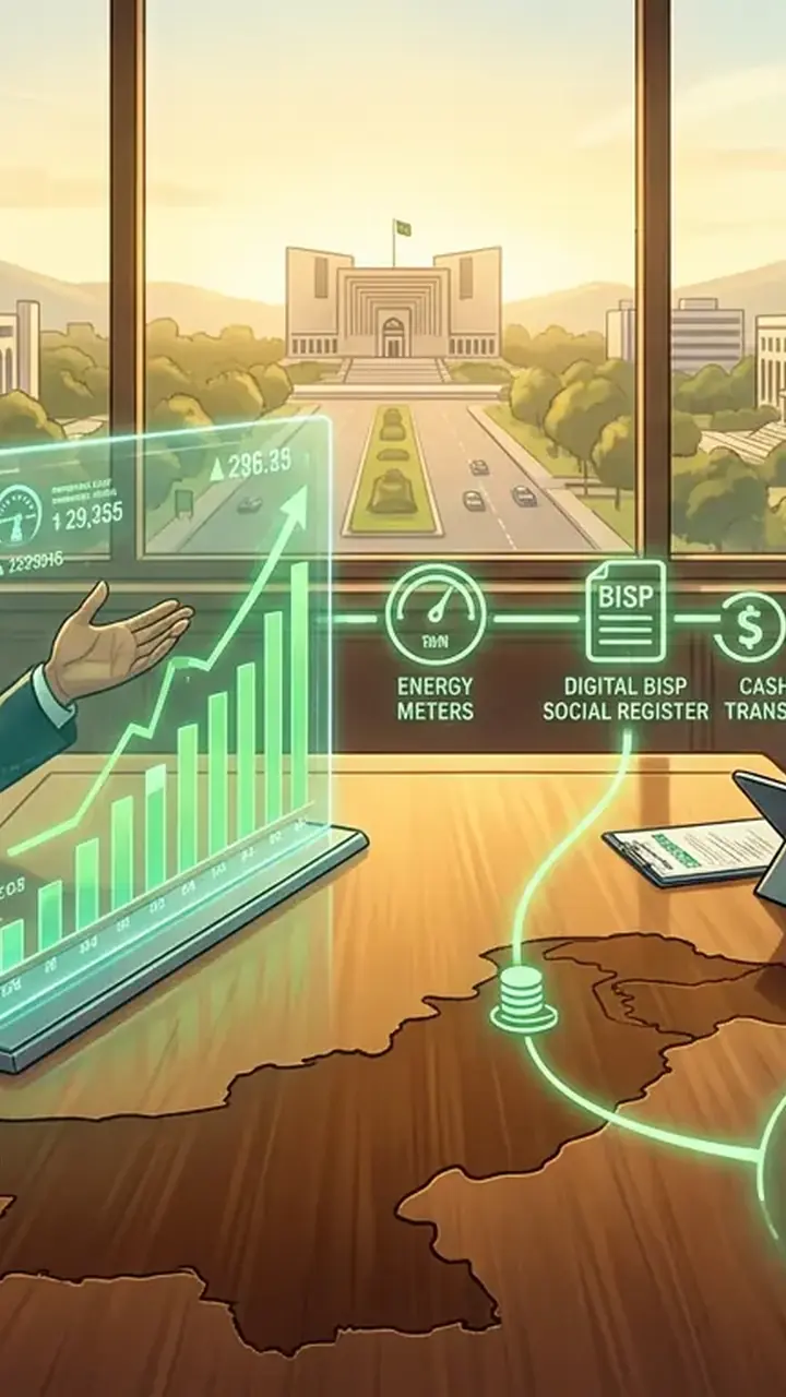Animated editorial illustration for: IMF Reviews DISCO Privatisation Progress Amid Economic Talks