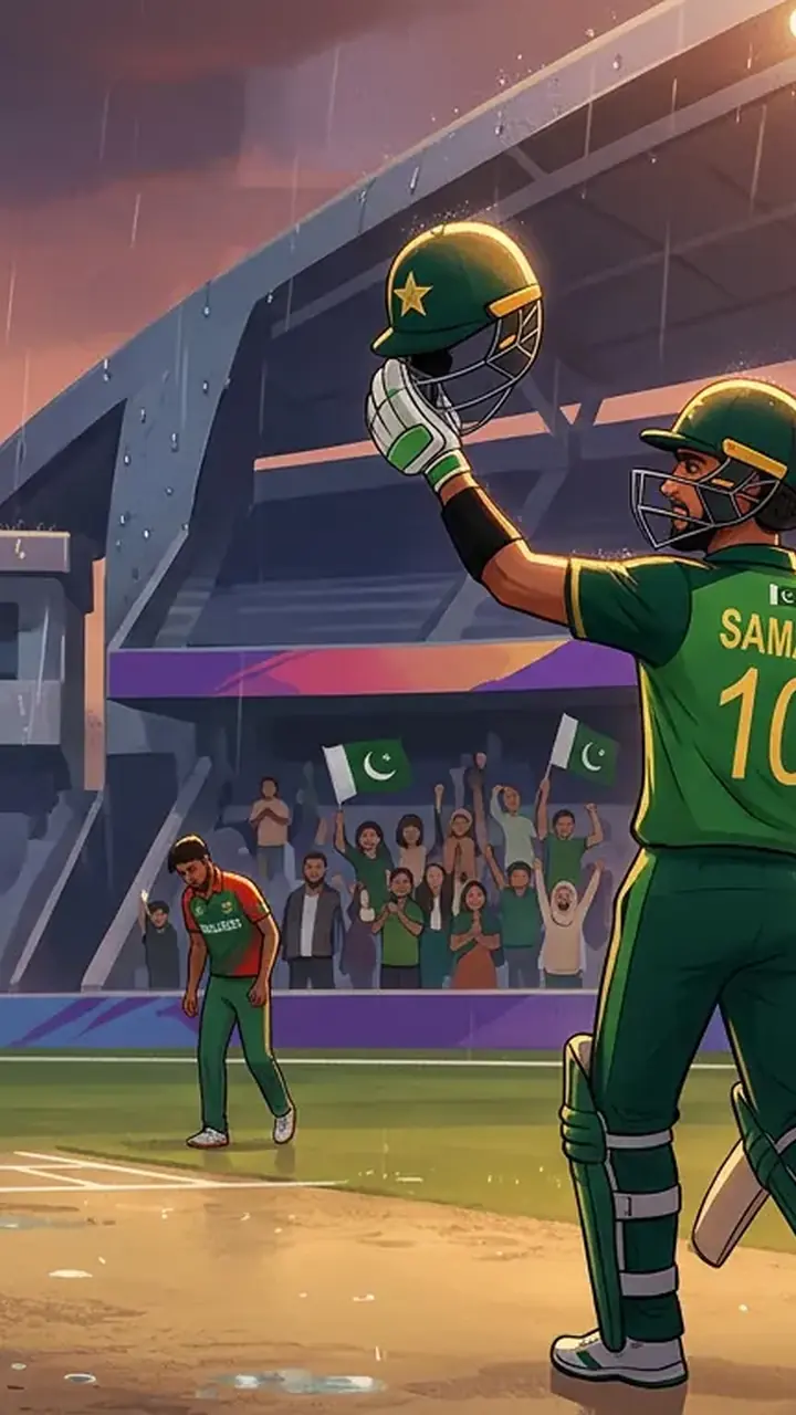 Animated editorial illustration for: Pakistan to Face India in Asian Games Cricket Final on Saturday
