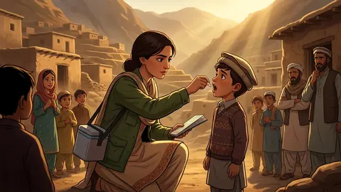 Animated editorial illustration for: Pakistan Reports Sixth Polio Case of 2026 in Khyber Pakhtunkhwa