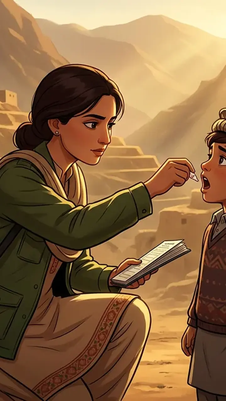 Animated editorial illustration for: Pakistan Reports Sixth Polio Case of 2026 in Khyber Pakhtunkhwa