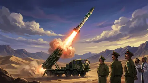 Animated editorial illustration for: Pakistan Successfully Tests Extended Range Fatah-4 Cruise Missile