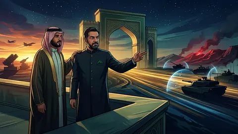 Animated editorial illustration for: Saudi Arabia’s Enemy is Pakistan’s Enemy, Says Defence Minister Khawaja Asif