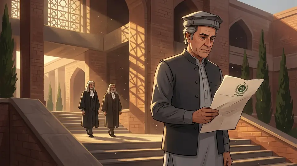 Animated editorial illustration for: Peshawar High Court dismisses CM Sohail Afridi’s plea against ECP notice