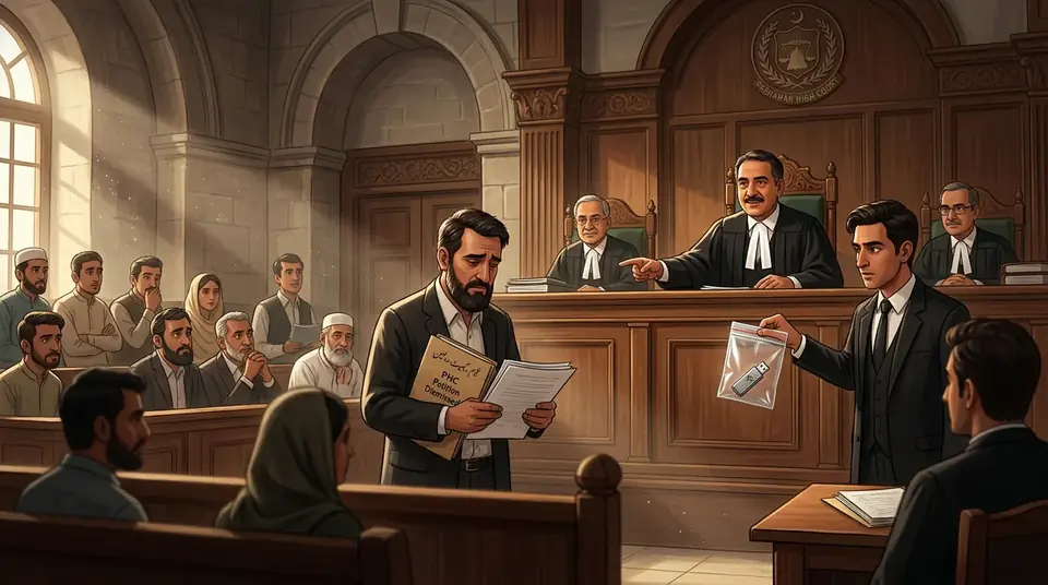 Animated editorial illustration for: Peshawar High Court dismisses KP govt petition in Radio Pakistan attack case