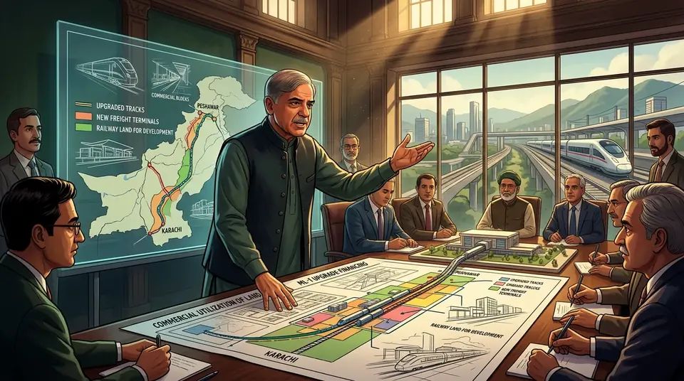 Animated editorial illustration for: PM directs acceleration of ML-1 upgrade, use of railway land for financing