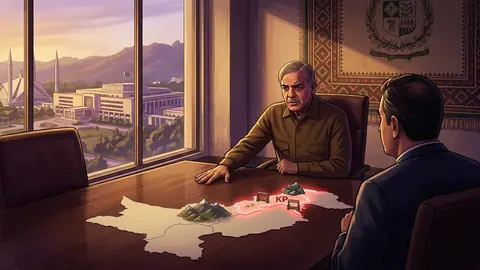 Animated editorial illustration for: PM Shehbaz says rising terrorism in KP must be stopped at any cost