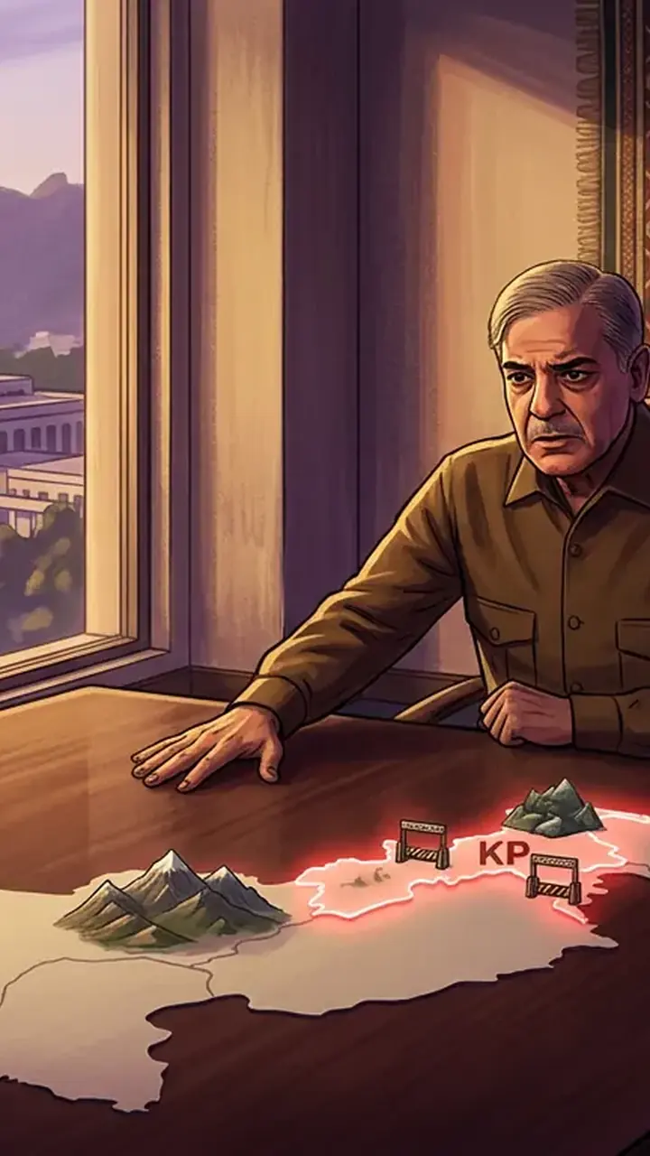 Animated editorial illustration for: PM Shehbaz says rising terrorism in KP must be stopped at any cost