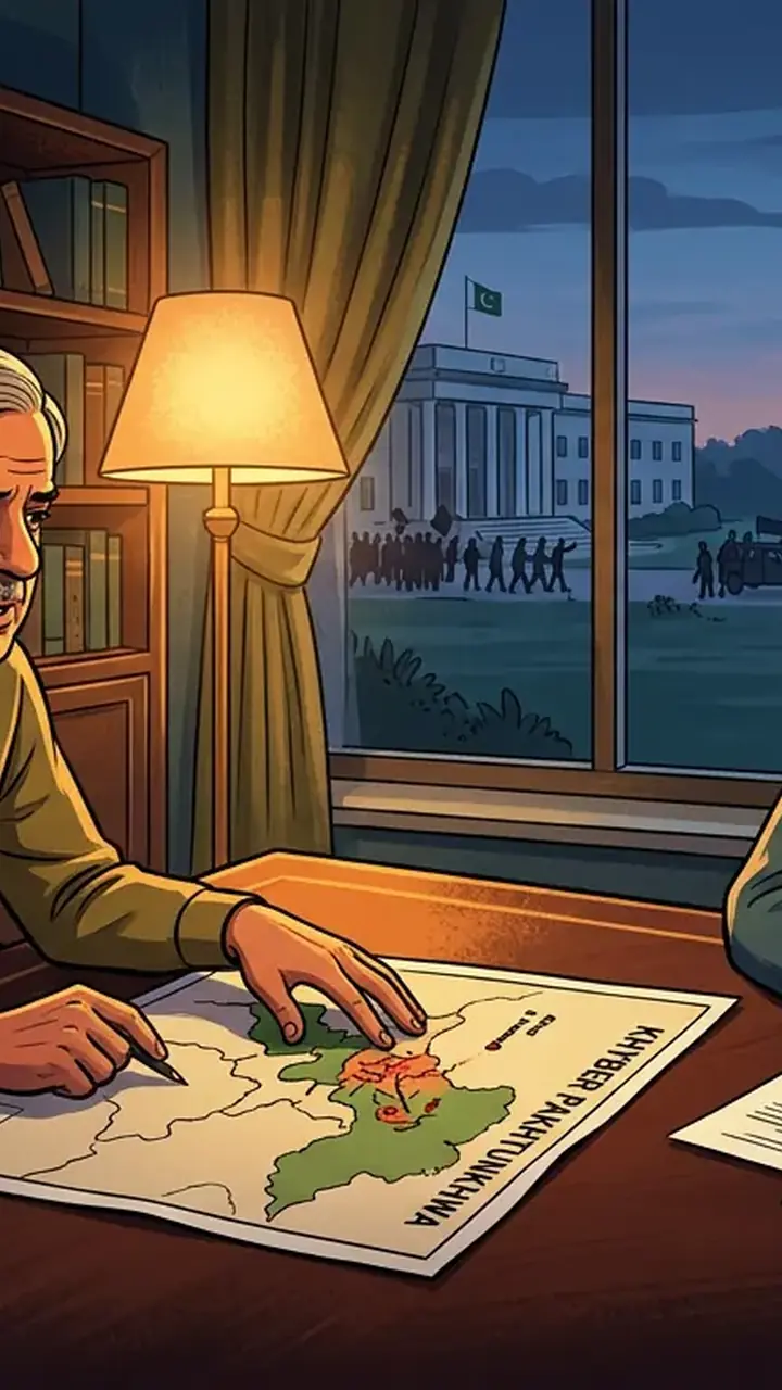 Animated editorial illustration for: PM Shehbaz, President Zardari Agree to Continue Consultations on KP Situation