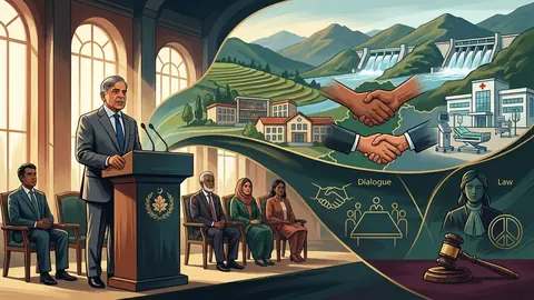 Animated editorial illustration for: PM Shehbaz Administers Oath to New AJK Council Members