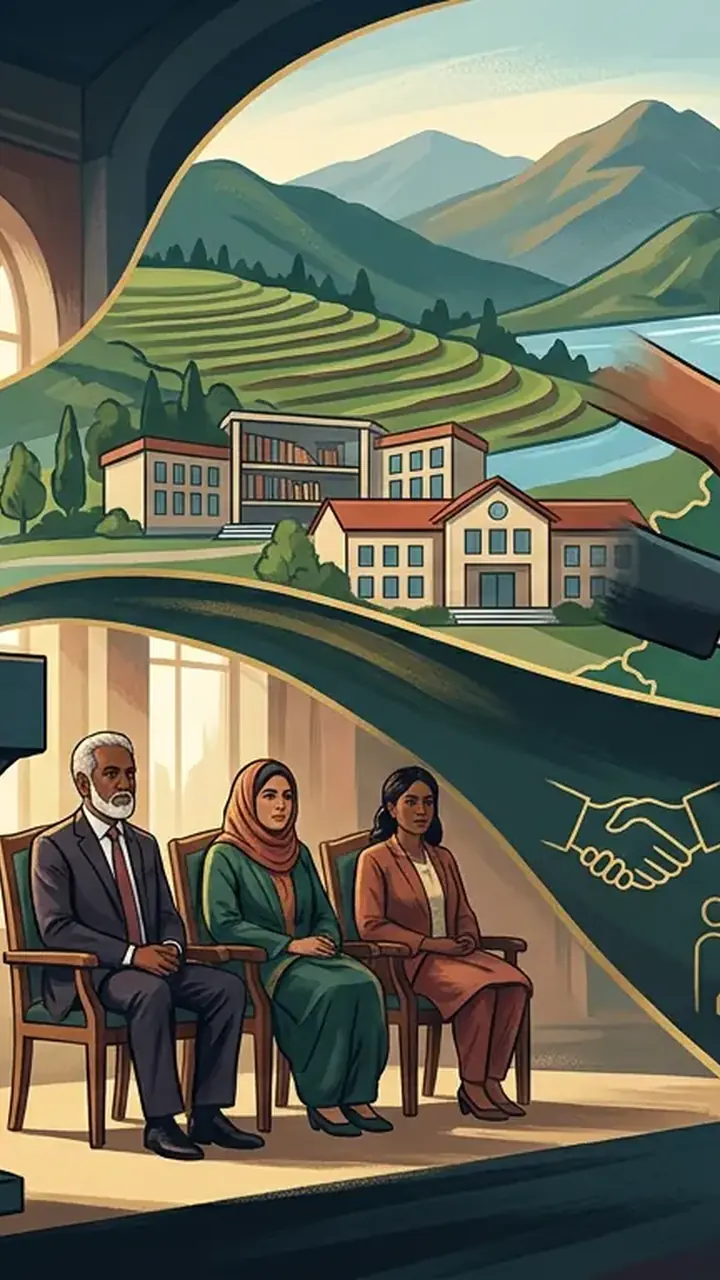 Animated editorial illustration for: PM Shehbaz Administers Oath to New AJK Council Members