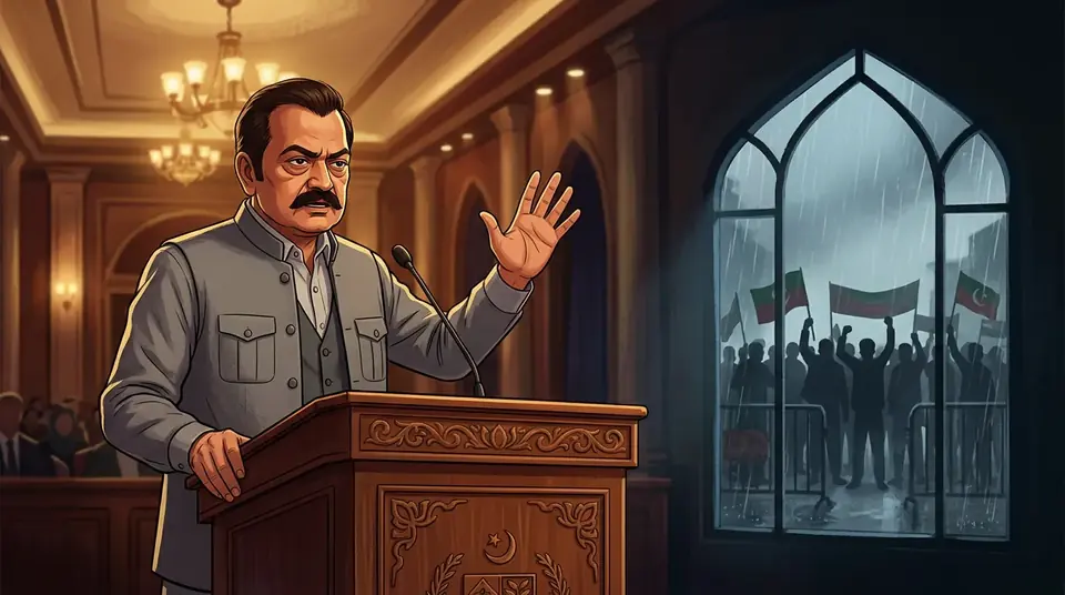 Animated editorial illustration for: Talks Failed Over KP’s Refusal to Guarantee Law & Order, Says Rana Sanaullah