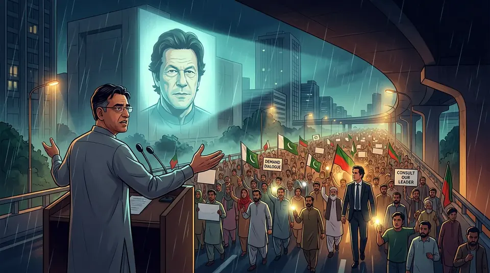 Animated editorial illustration for: Talal Chaudhry Blames KP CM Sohail Afridi for Failed Talks