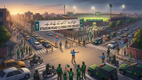 Animated editorial illustration for: Rawalpindi announces traffic plan for Pakistan-Sri Lanka match on October 6