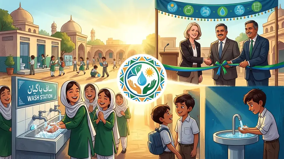Animated editorial illustration for: Reckitt Pakistan and Aga Khan Foundation launch ‘Saaf Sehatmand Pakistan’