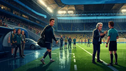 Animated editorial illustration for: Ronaldo accuses coach of broken promises, leaves Portugal return open