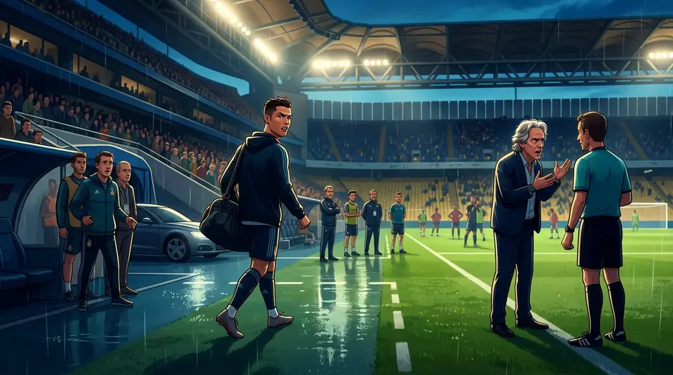 Animated editorial illustration for: Ronaldo accuses coach of broken promises, leaves Portugal return open