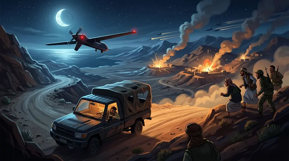 Animated editorial illustration for: Yemeni Forces Claim Liberation of Mocha; Saudi Arabia Foils Houthi Missiles