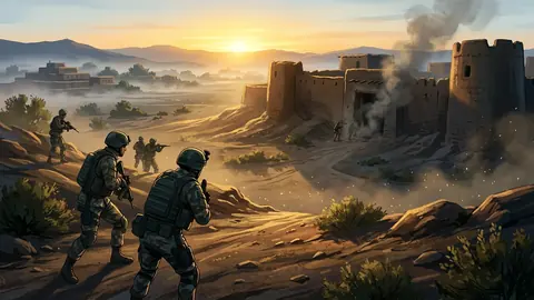 Animated editorial illustration for: Security Forces Kill Three Terrorists in Dera Ismail Khan Operation