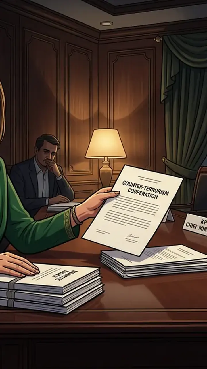 Animated editorial illustration for: Sherry Rehman Says PTI Refused Agreed Draft Four Times