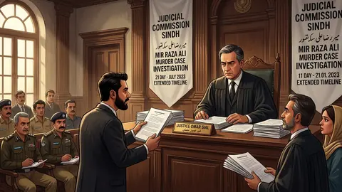 Animated editorial illustration for: Mir Raza Probe: Commission Uncovers Investigation Flaws as Term Extended