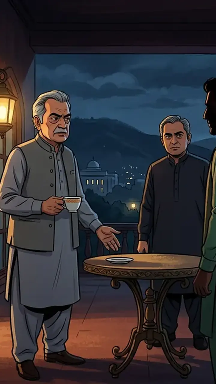 Animated editorial illustration for: Some PTI Leaders Were in Contact With Me and Mohsin Naqvi, Claims Rana Sanaullah