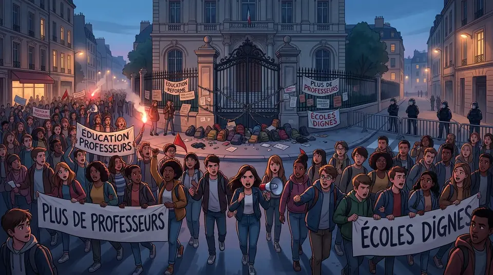 Animated editorial illustration for: France Protests Escalate: 2,000 Arrested as Unrest Spreads