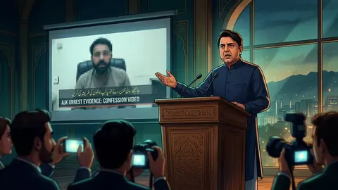 Animated editorial illustration for: Three More Arrested in AJK Unrest Weapons Supply Case, says Talal Chaudhry