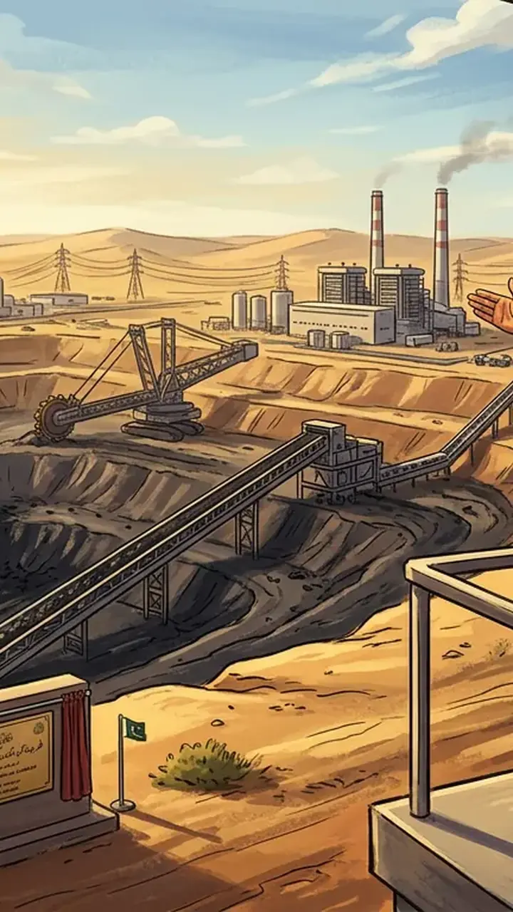 Animated editorial illustration for: Bilawal Cites Thar Development to Counter ‘System Has Failed’ Narrative