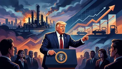 Animated editorial illustration for: Trump blames rising US petrol prices on Ukrainian attacks on Russian refineries