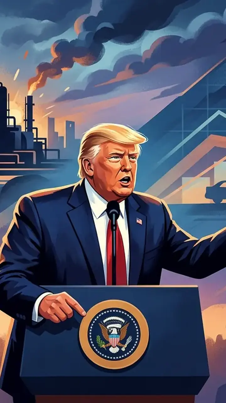 Animated editorial illustration for: Trump blames rising US petrol prices on Ukrainian attacks on Russian refineries
