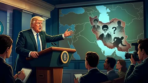 Animated editorial illustration for: Trump claims Iran’s leaders are ‘gone’, says no one knows who is in charge