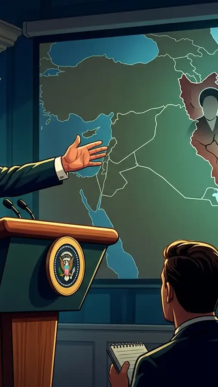 Animated editorial illustration for: Trump claims Iran’s leaders are ‘gone’, says no one knows who is in charge