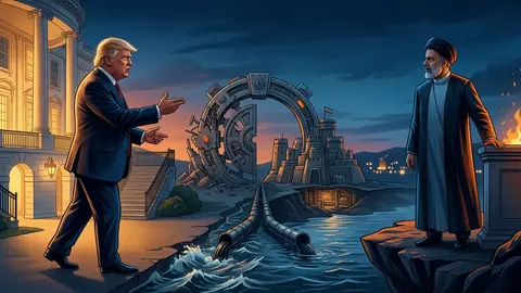 Animated editorial illustration for: Trump Says Decision on Iran Made, Will Be Announced Soon