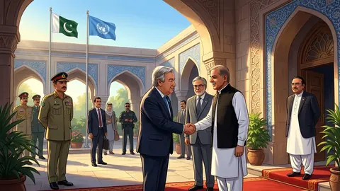 Animated editorial illustration for: UN Chief António Guterres to Visit Pakistan for High-Level Talks