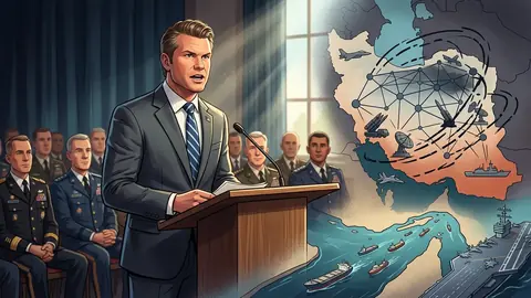 Animated editorial illustration for: US Claims Iran’s Military Crippled Amid Reports of Ongoing Attacks