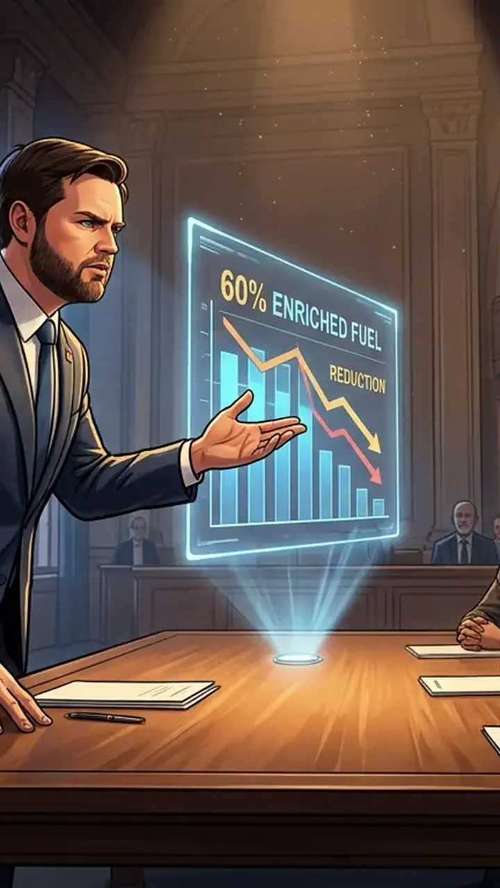 Animated editorial illustration for: Vance Says US Not Facing Weapons Shortage in Iran War