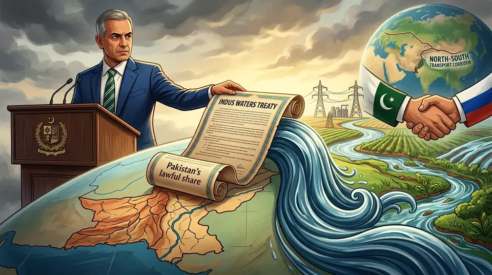 Animated editorial illustration for: Water rights violation equals ‘declaration of war’, warns Awais Leghari